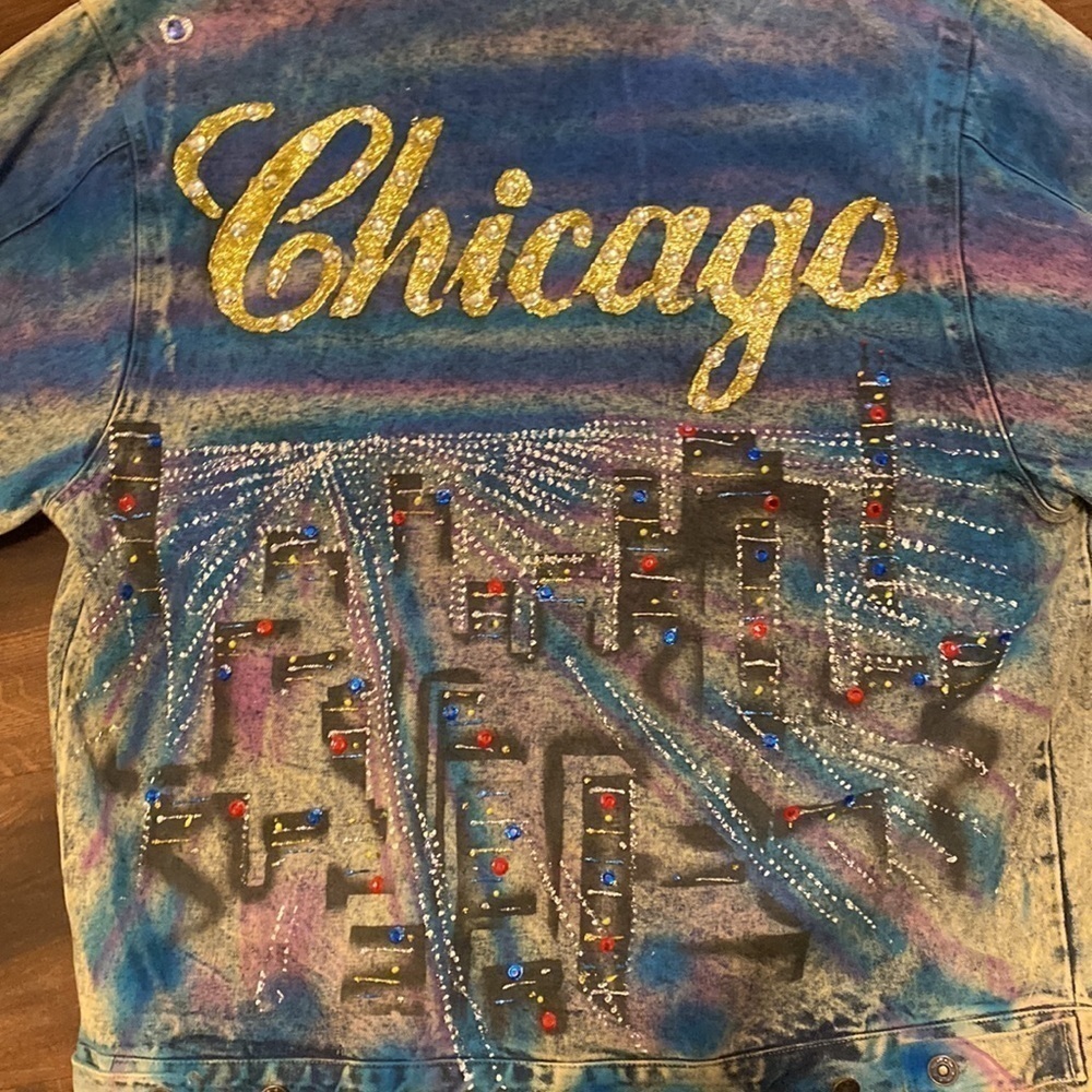 Chicago Vintage Acid Washed Chicago Skyline Denim Jacket